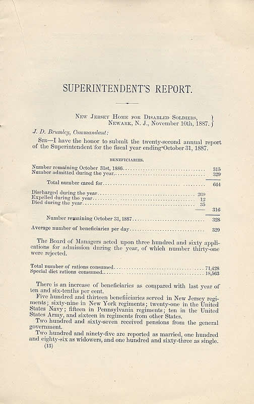 Page13
22nd Annual Report of the NJ Home for Disabled Soldiers 1887
Click on image to enlarge
