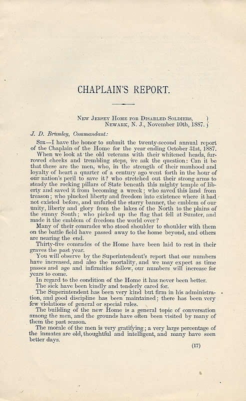 Page17
22nd Annual Report of the NJ Home for Disabled Soldiers 1887
Click on image to enlarge
