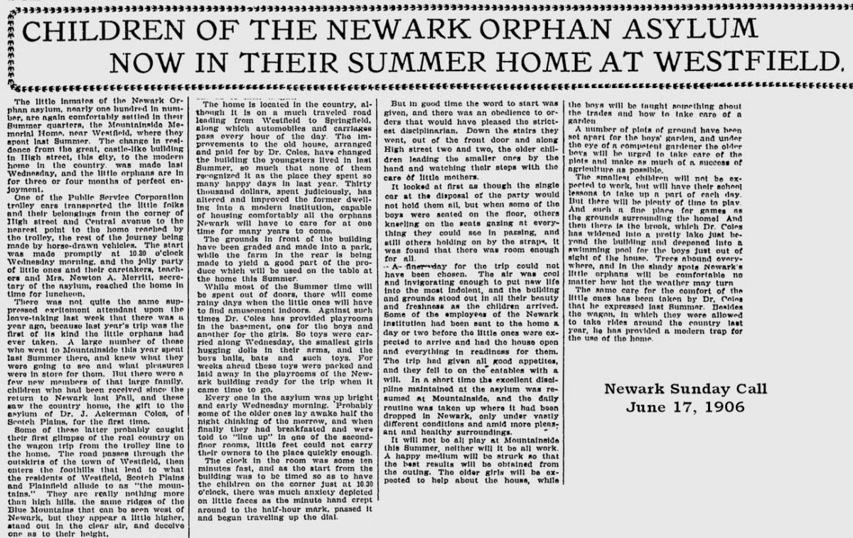 Children of the Newark Orphan Asylum Now in Their Summer Home at Westfield
June 17, 1906
