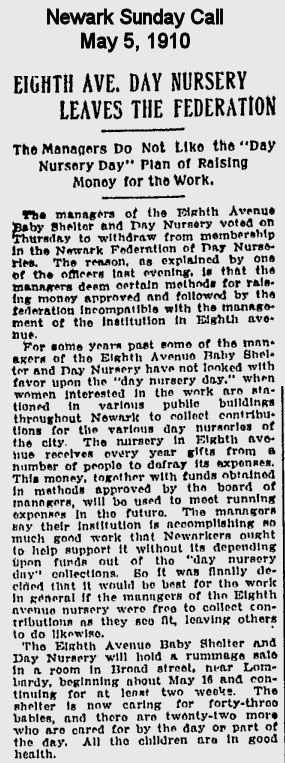 Eighth Ave. Day Nursery Leaves the Federation
1910

