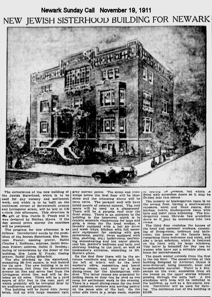 New Jewish Sisterhood Building for Newark
1911
