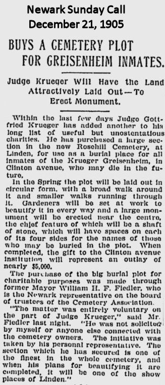 Buys a Cemetery Plot for Greisenheim Inmates
December 21, 1905
