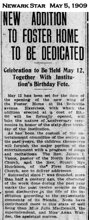 New Addition to Foster Home to be Dedicated
May 5, 1909
