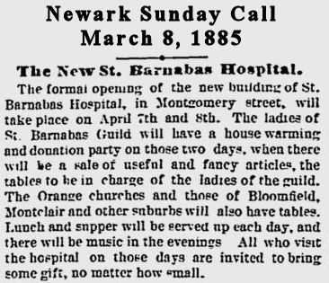 The New St. Barnabas Hospital
March 8, 1885
Newark Sunday Call
